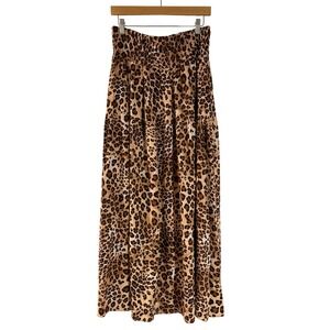 PAPER HEART Leopard Print Maxi‎ Skirt Smocked Waist Linen Rayon XL